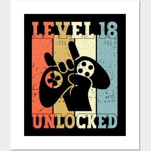 Level 18 Unlocked Video Gamer 18 Years Old 18th Birthday Level Unlocked Posters and Art